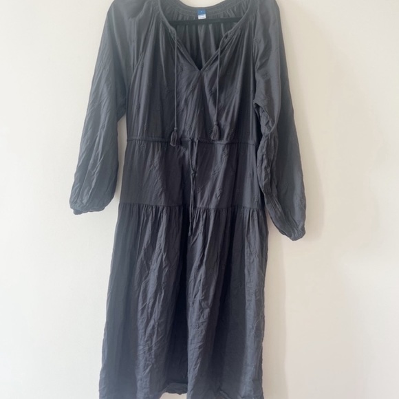 Old Navy Charcoal Gray Embroidered Tassel Midi Prairie Dress - Picture 5 of 9